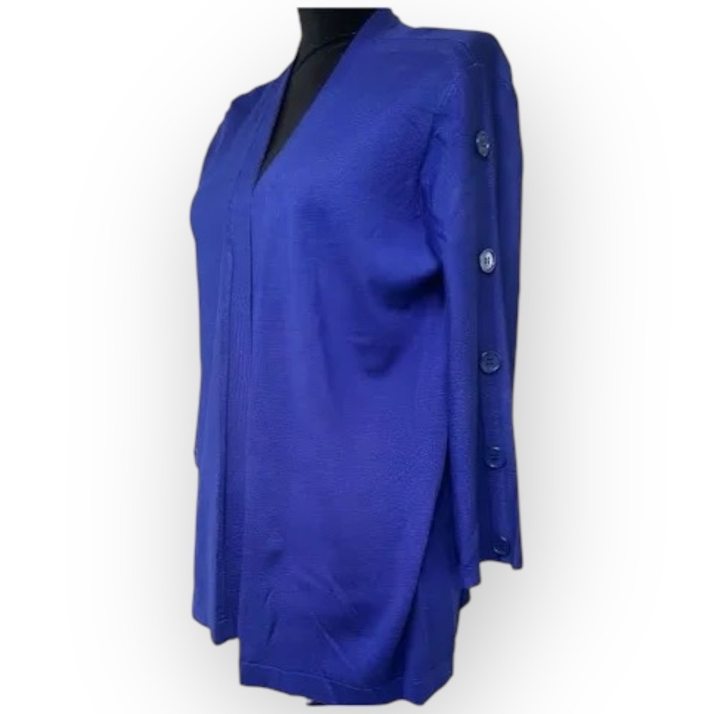 NWT Multiples Royal Blue Rayon Blend Open Front Button Sleeve Cardigan Small